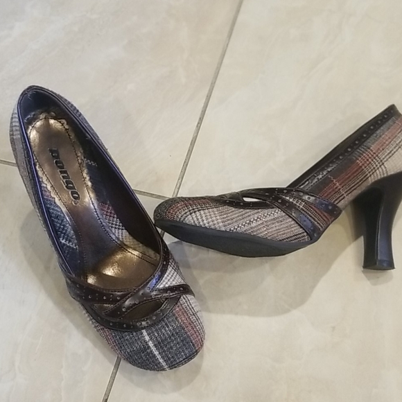Bongo brown plaid chunky heel - Picture 1 of 5